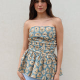 Top Laub Fruncido Azul