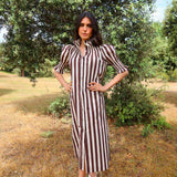 Brown Striped Ruched Dress