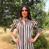 Brown Striped Ruched Dress