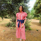 Vestido Ruché Rayas Rojo