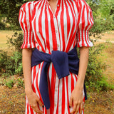 Vestido Ruché Rayas Rojo