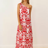 Vestido Skuins Blomster Rojo