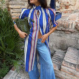 Vestido Ruché Rayas Malva